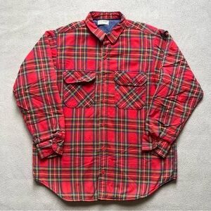 LL Bean Jacket Mens Extra Large Red VTG USA Tartan Plaid Lined Flannel Shacket